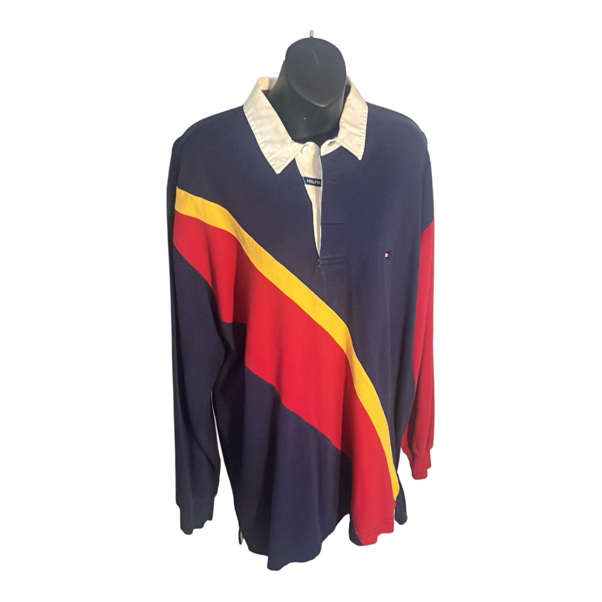 Vintage 90s Tommy Hilfiger Color Block Rugby Shirt Size Large