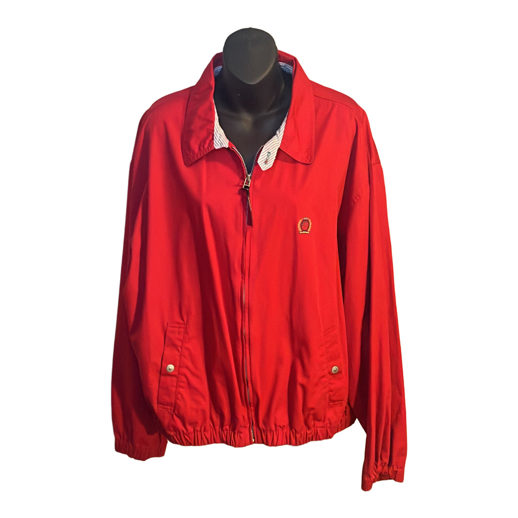 Vintage 90s-00s Red Tommy Hilfiger Harrington Jacket with Crest Logo Size Large